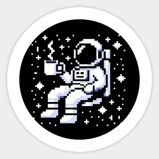 Astronaut Coffee Break in Space - 8-Bit Cosmic Art Sticker